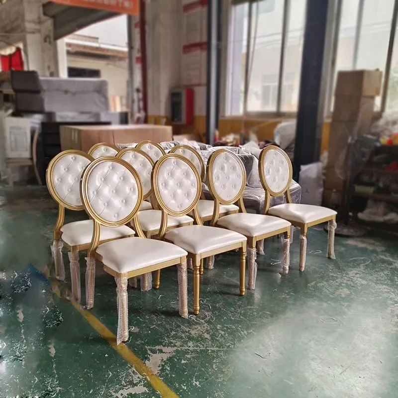 

Factory wholesale hotel banquet round back chair restaurant restaurant golden wedding hall VIP leather soft aluminum chair