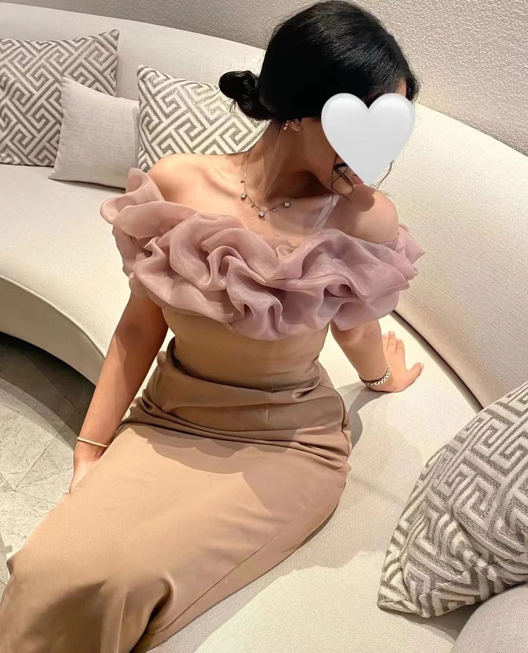 AsaNagi Khaki Color Boat Neck Elegant Evening Party Dress Women Ankle-length 2023 Daily Attire For Dates فساتين نسائيه سهره