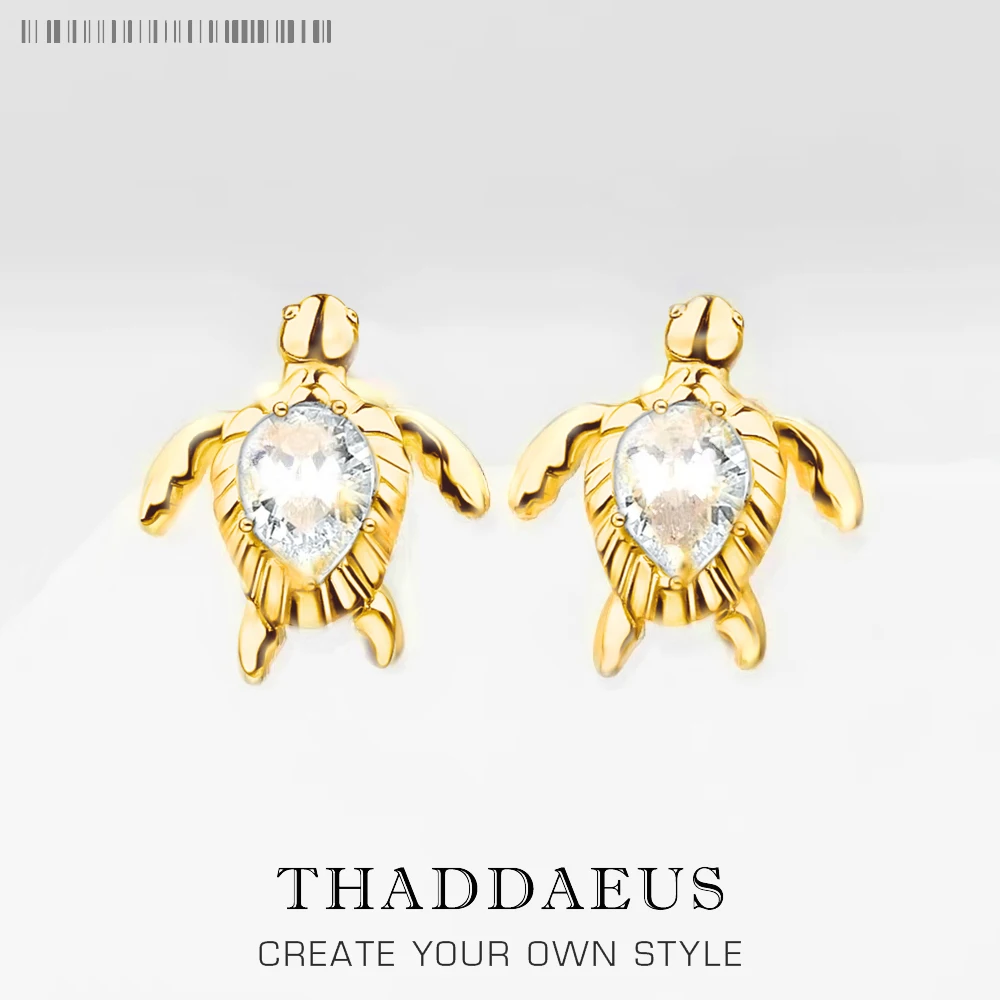 

Ear Stud Golden Turtle Fine Jewerly For Women Trendy Summer Gift In 925 Sterling Silver