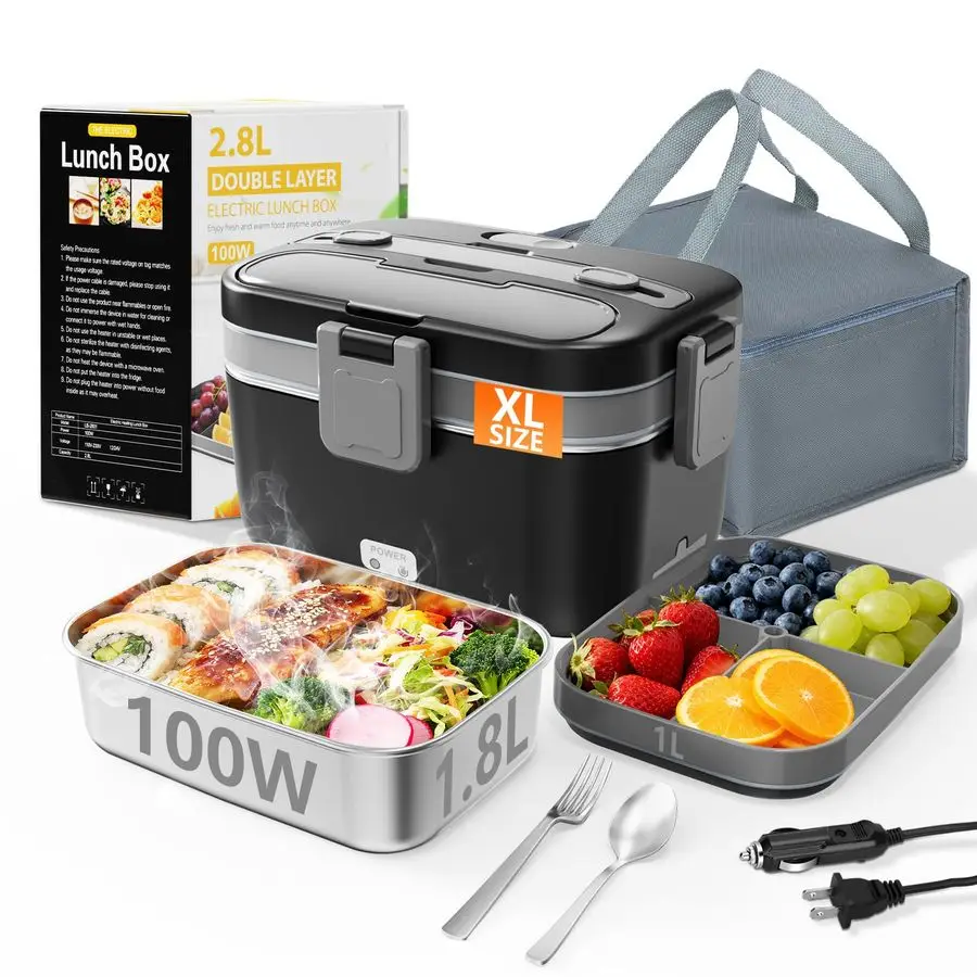 

Lunch Box for Adults, 2.8L Double Layer 100W Fast Heated Lunch Box, Heating Food Heater Warmer for Home Office Car Truck Use, Ex