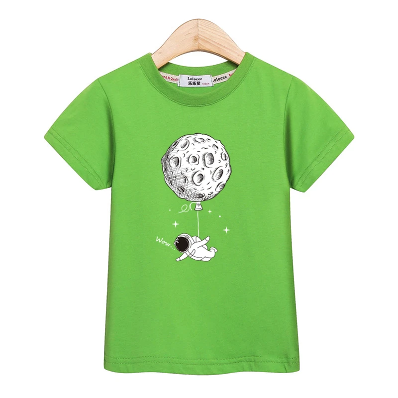 Astronaut New Cartoon T-shirt Boys Summer Shirt Children Short Sleeved Tops Spaceman Clothes 3-14T