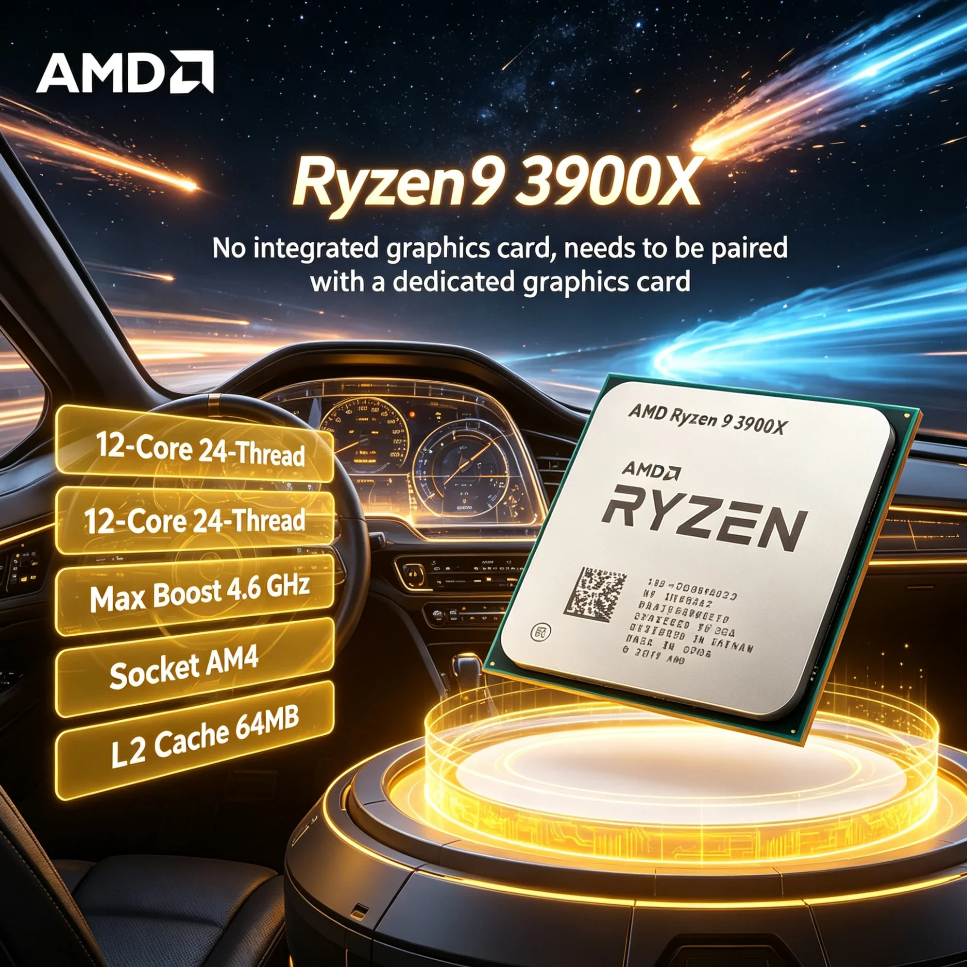 Ryzen 9 3900X CPU AMD Processor 12 Core 24 Thread 3.8GHz 64MB Cache AM4 DDR4 Desktop Processor for High Performance PC Build