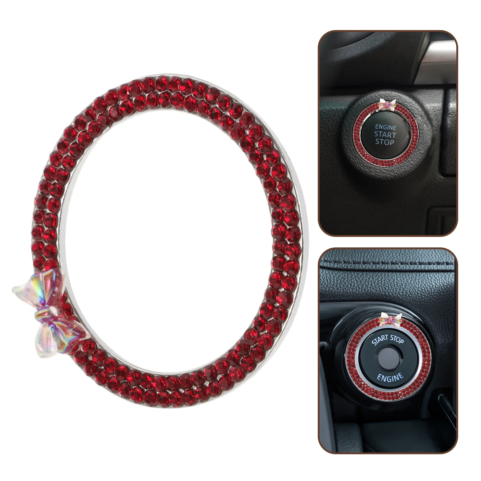 

Крышка кнопки «Пуск» Роскошный стеклянный декор со стразами и бантом Универсальное кольцо ручки зажигания автомобиля Стильные аксессуары для запуска