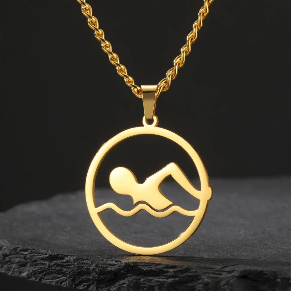 

My Shape Swimming Water Pendant Necklaces Summer Sports Swim Charms Chain Stainless Steel Jewelry Swimming Lovers Gift Women Men