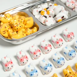 Ceramic 3D Sprint Cat Bead with Straight Hole for DIY Jewelry Making