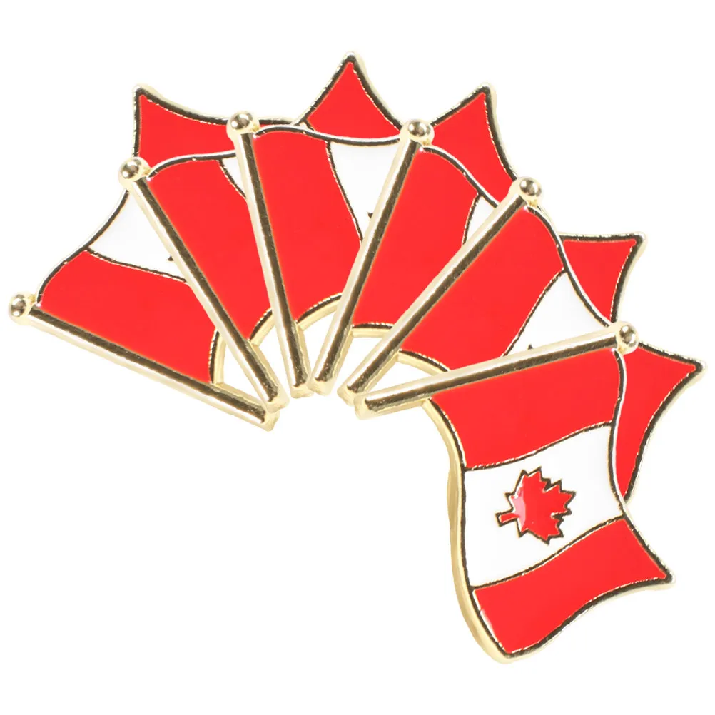 Pin de solapa con bandera de 6 piezas, insignia metálica con bandera canadiense, broche patriótico para traje, chaqueta, uso diario, accesorios para hombres y mujeres
