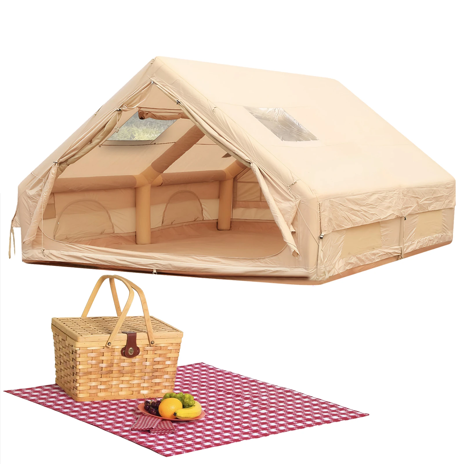 

Blow Up Tent with Pump Glamping Camping Tents House Waterproof Windproof for 4 Seasons