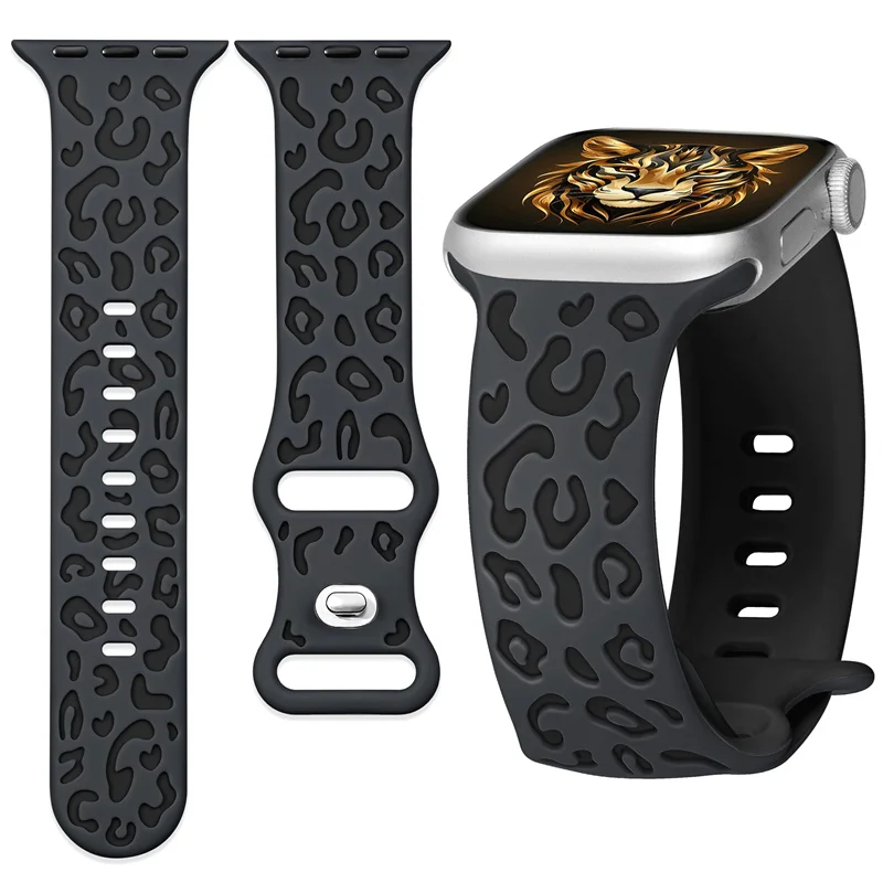 Engraved Leopard Print Silicone Watch Band For Apple Watch Series 11 10 9 8 7 6 5 SE Ultra Fits 49-38mm Fashion Sport Men Women