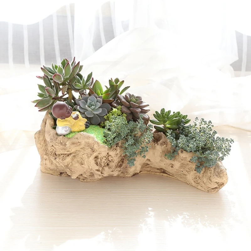 Unique Resin Flower Pot with Tree Root Driftwood for Desktop and Tabletop Plant Display D5BD