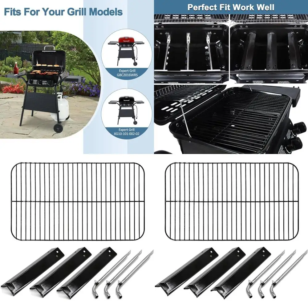 

3 Burner Gas Grill Replacement Parts: Heat Tents, Plates, Burner Tubes & Cooking Grid Grate