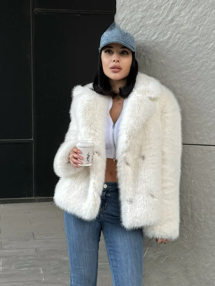 HH-cárdigan de manga larga con efecto de piel sintética para mujer, abrigo informal elegante con bolsillos de calle alta, moda de invierno