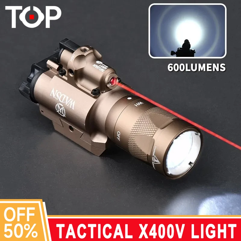 

WADSN Airsfot X400 X400V Tactical Pistol Flashlight Red Dot Aiming Laser Hunting Hanging Scout Light Fit 20mm Picatinny Rail