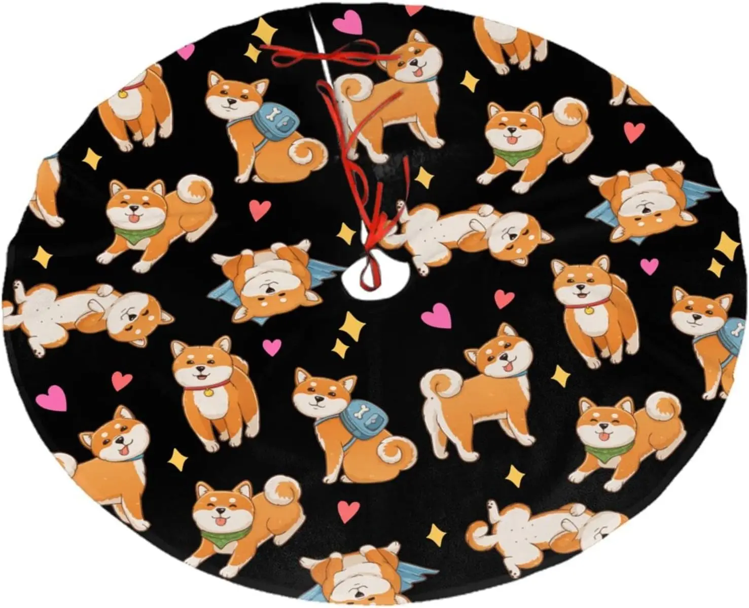 Christmas Tree Skirt,Cute-Funny-Shiba-Inu Tree Skirt with White for Christmas Tree Decorations