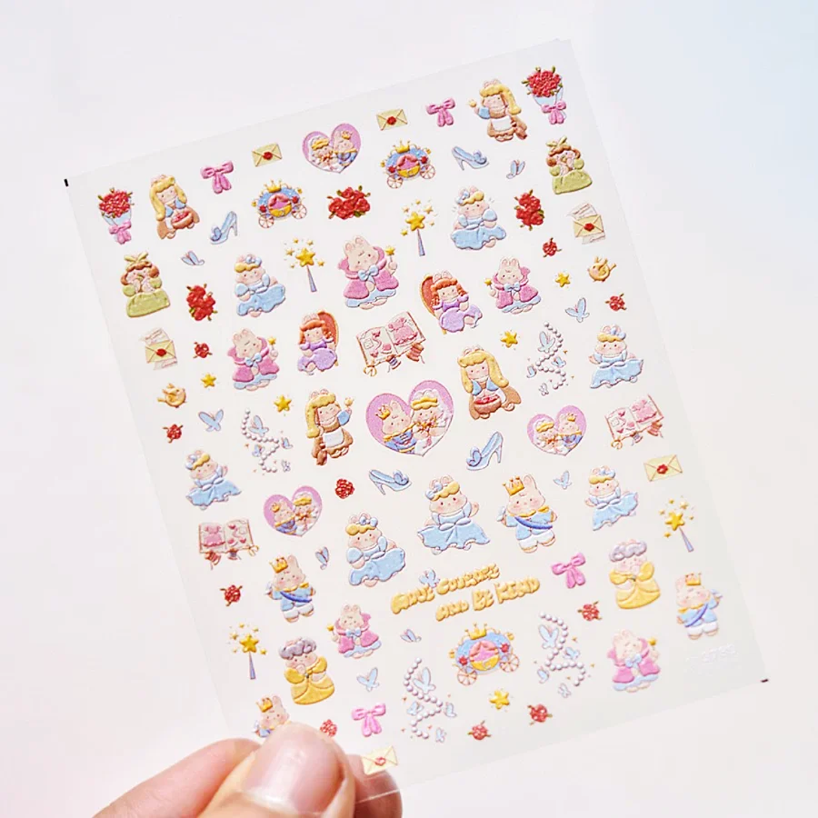 Lindo pequeño conejo regordete pegatina de uñas sueños en el país de las Maravillas pegatinas decoración de uñas DIY prensa en las uñas
