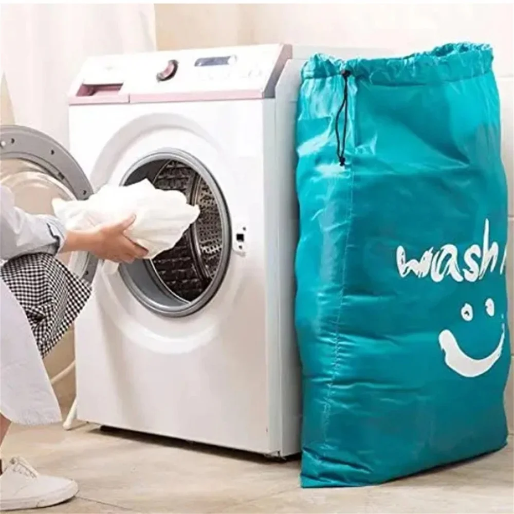 Smile Print Laundry Bag Dirty Clothes Toys Storage Drawstring Pouch Durable Nylon Waterproof Bathroom Organizer Wash Bag New