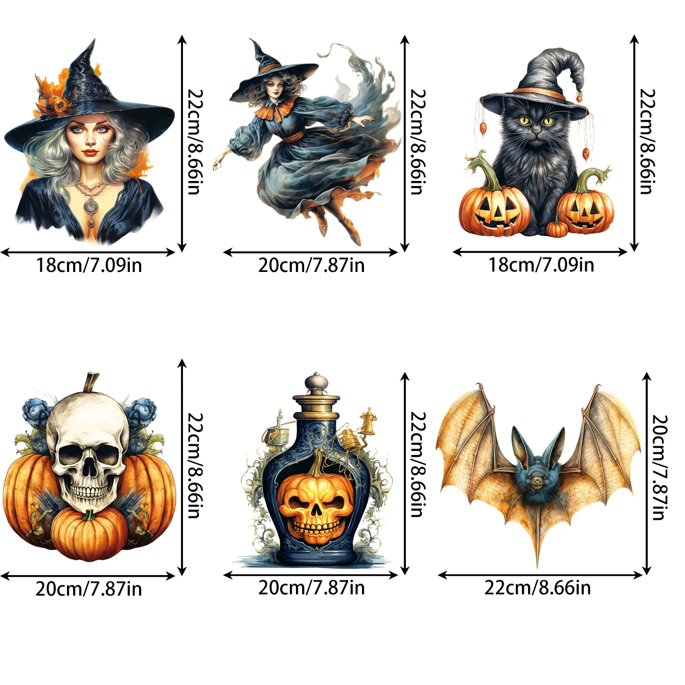 Halloween Pumpkin Cat Transfer Sticker Series, Color Design, Hot Pressing, DIY Engomar Patch, Decalque Vestuário