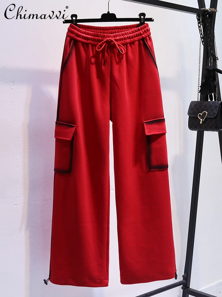 Fashion Straight Wide-leg Sweatpants Women's Spring and Autumn New Loose Sports Long Pants American Retro High Street Overalls