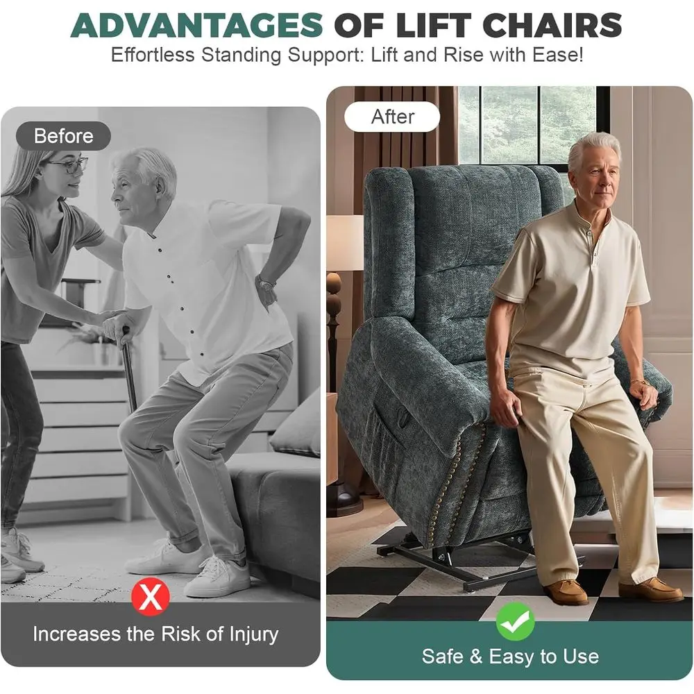 كرسي بمحرك مزدوج لكبار السن مع حرارة، تدليك، منافذ USB، رمادي أزرق شانيل #4