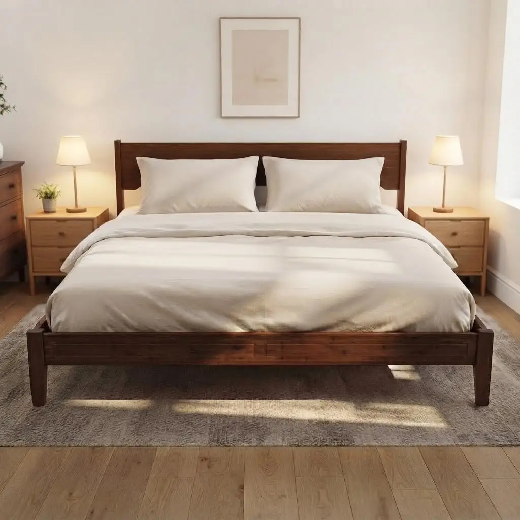 Bamboo Platform Bed King with Headboard Wood Slat Support No Box Spring Needed, Customized