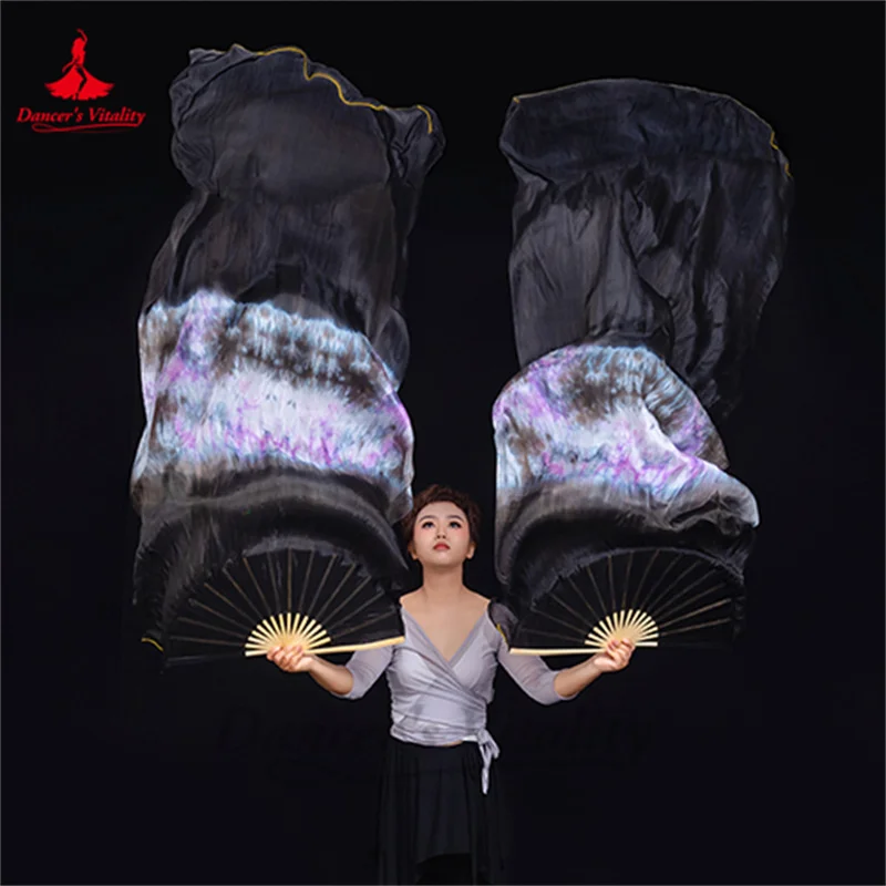 100% Pure Natural Silk Fan Veils for Women Belly Dancing Performance Fan Belly Dance Costumes Girl's Accessories Fans