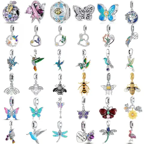 2025Forest Series S925 Silver 30 Different Styles of Hummingbird Butterflies Fit for Original Bracelets DIY Women's Fine Jewelry