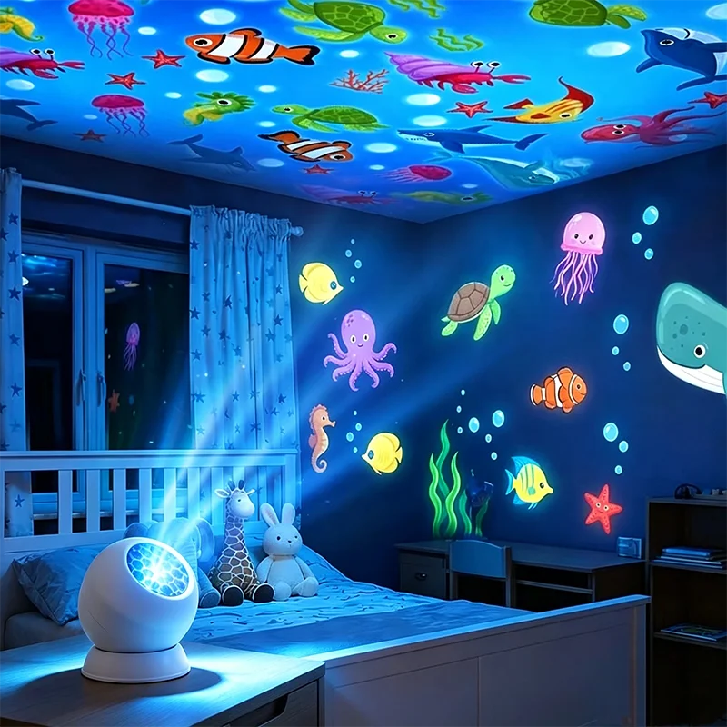 LED Starry Ocean Projector Light, Ocean Rotating Dynamic Projection Night Light, USB Plug-in Ambient Lamp, Decorative Lighting