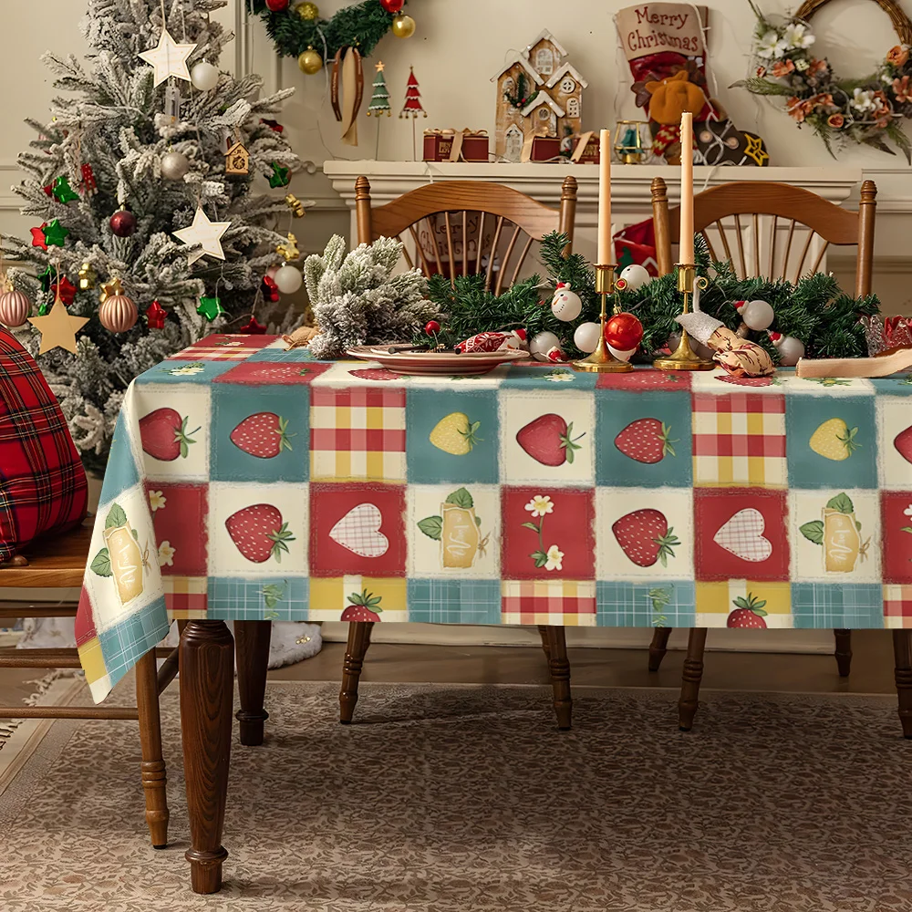 Red Hearts Striped Fabric Table Cloth Waterproof Tablecloth Spill Proof Table Cloth, Wipe Clean Table Cloth for Dining Camping
