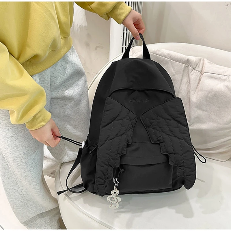 Brand Cute Angel Wings Women Backpack Sweet Versatile Canvas Girls Backpack Y2k Trendy Piano Large Capacity Outdoor Travel Bag