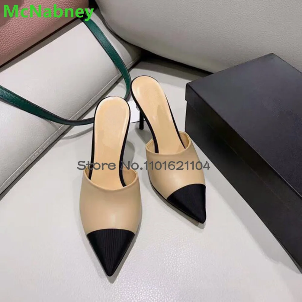 Mixed Colors Thin High Heel Slippers For Female Women Pointed Toe Pearl Design Luxury Elegant Outisde Fashion All-match Shoes