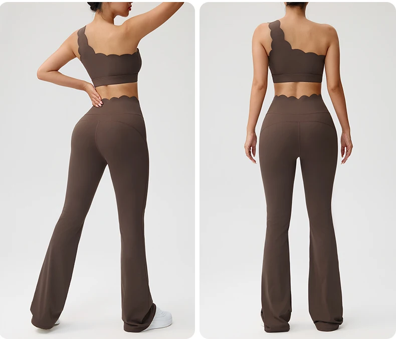 Yoga Zweiteiler Set Damen Unterwäsche Hochgeschnittene Schlankmachende Schlaghose Spitzen-Einband-BH Outdoor-Sport-Fitness-Anzüge – Detail 19