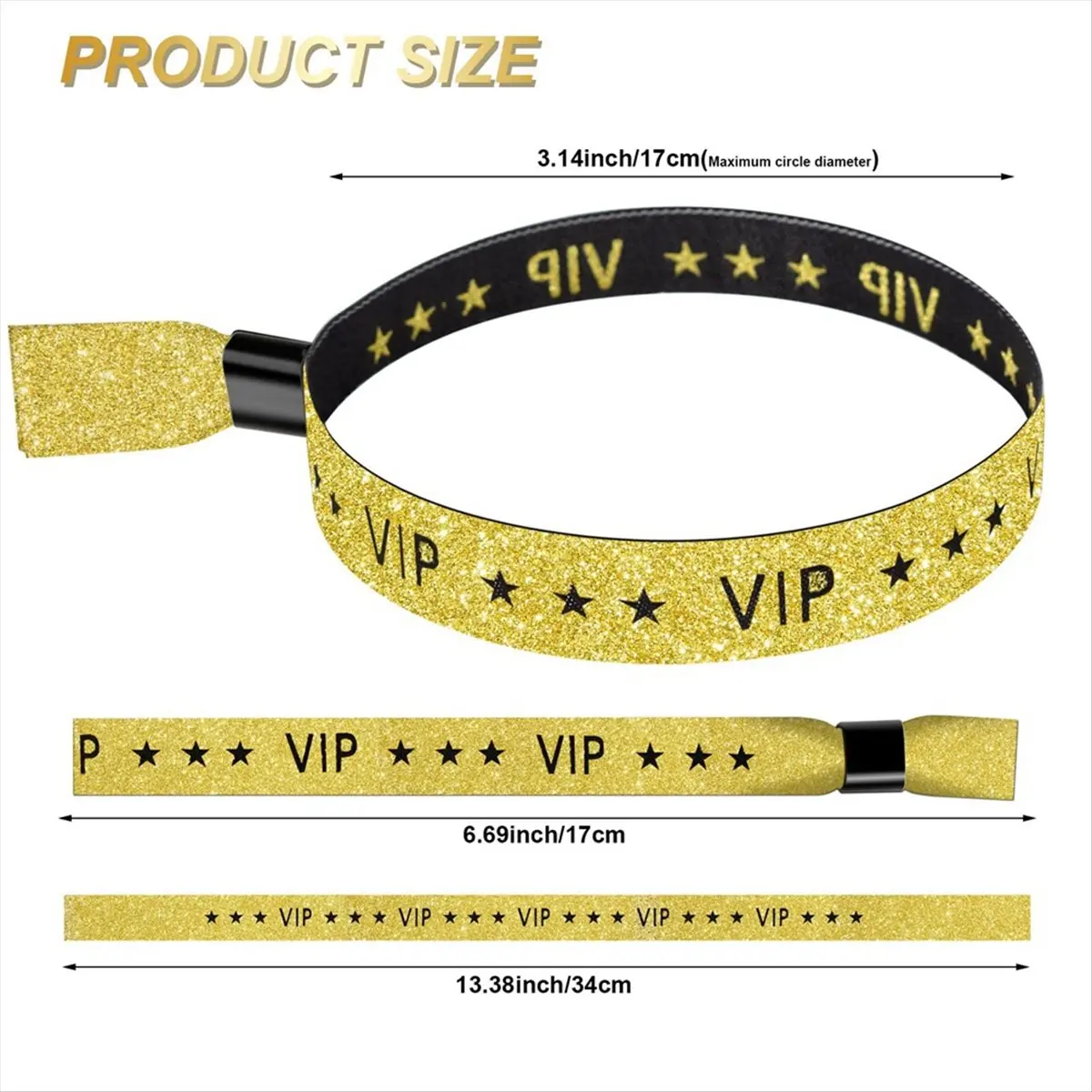 ABKM 100 Pack VIP Cloth Event Wristband, Solid Color Cloth Wristbands, Color Wristbands for Activities, Parties ( Gold)