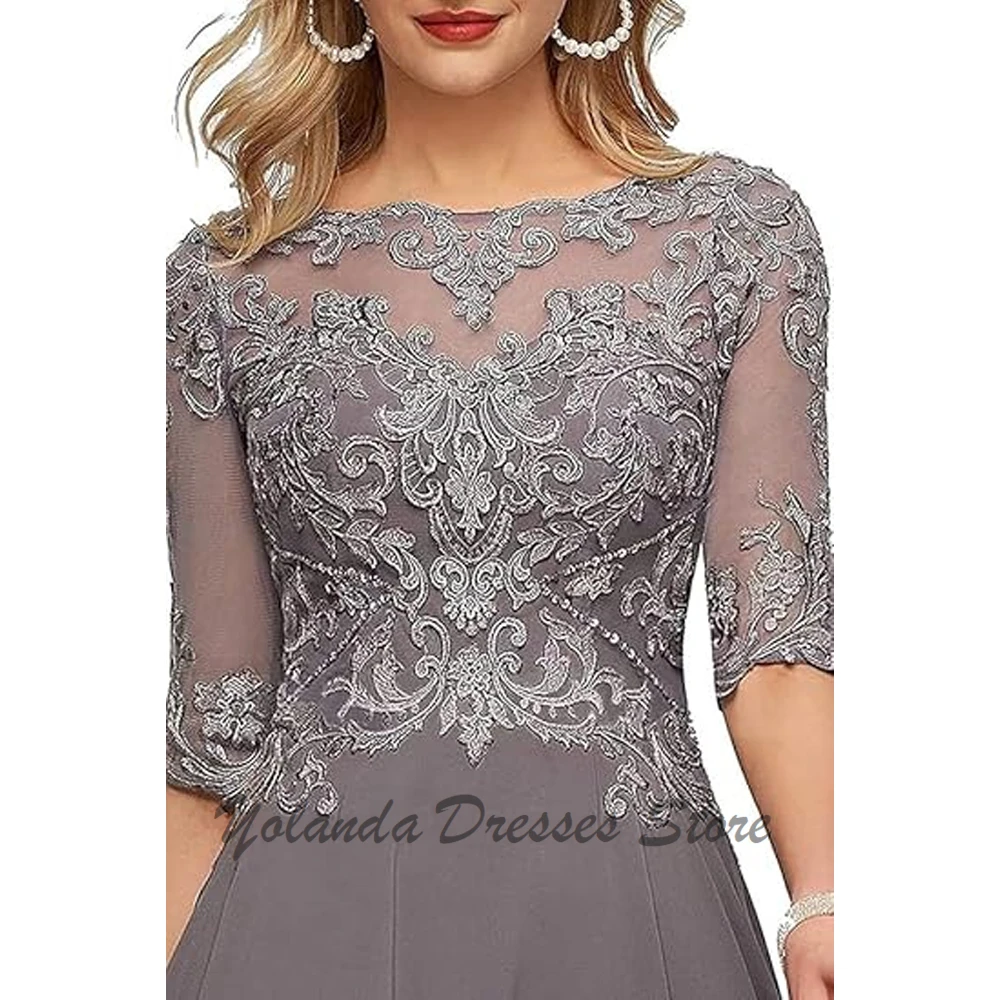Customized Mother of The Bride Dresses for Wedding 3/4 Sleeve Tea Length Beaded Formal Evening Lace Appliques Prom Dress Lace Up