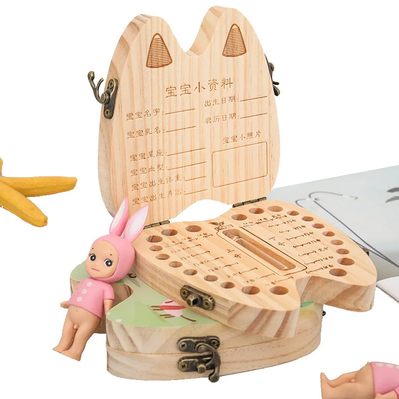 Baby Keepsakes Wooden Deciduous Tooth Box Replacement Tooth Preservation Storage Box Boy Girl Collection Commemorative Box