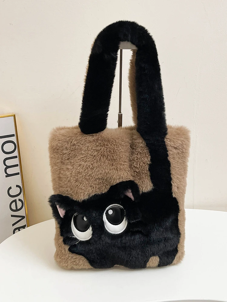 

Милая мультяшная плюшевая сумка-тоут большой вместимости, повседневная универсальная сумка на плечо, модная сумочка, мягкая, в конфетных цветах, в нежном женском стиле