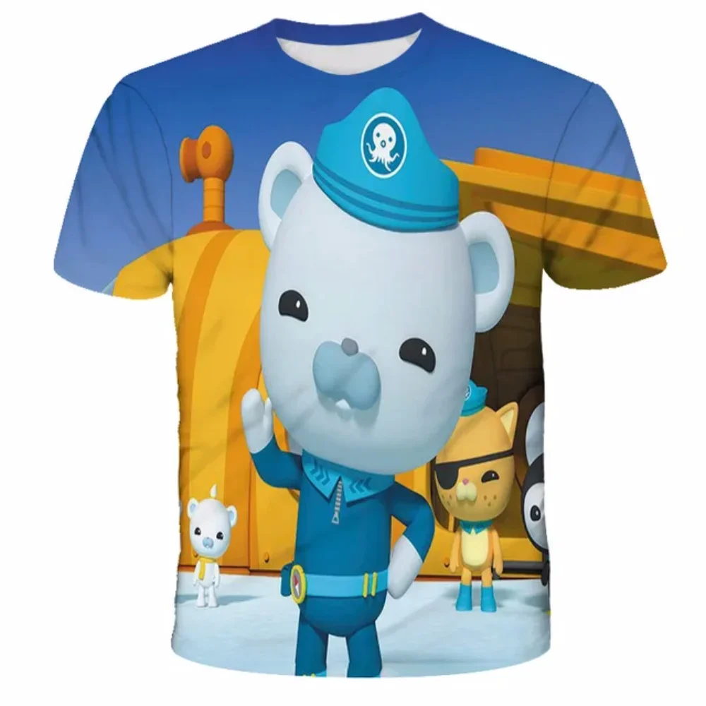 3D Octonauts Print T-shirt para crianças, manga curta, O-neck, camisas gráficas engraçadas, roupas para meninos e meninas, moda para o verão