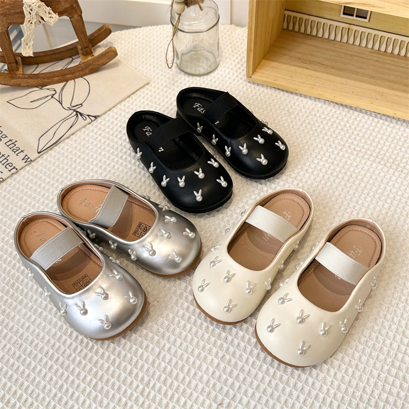 

Girls Bunny Pearls Mary Jane Shoes Slip on Children Half Slippers Soft Sole Non-slip Kids Casual Princess Dress Flats Shoes