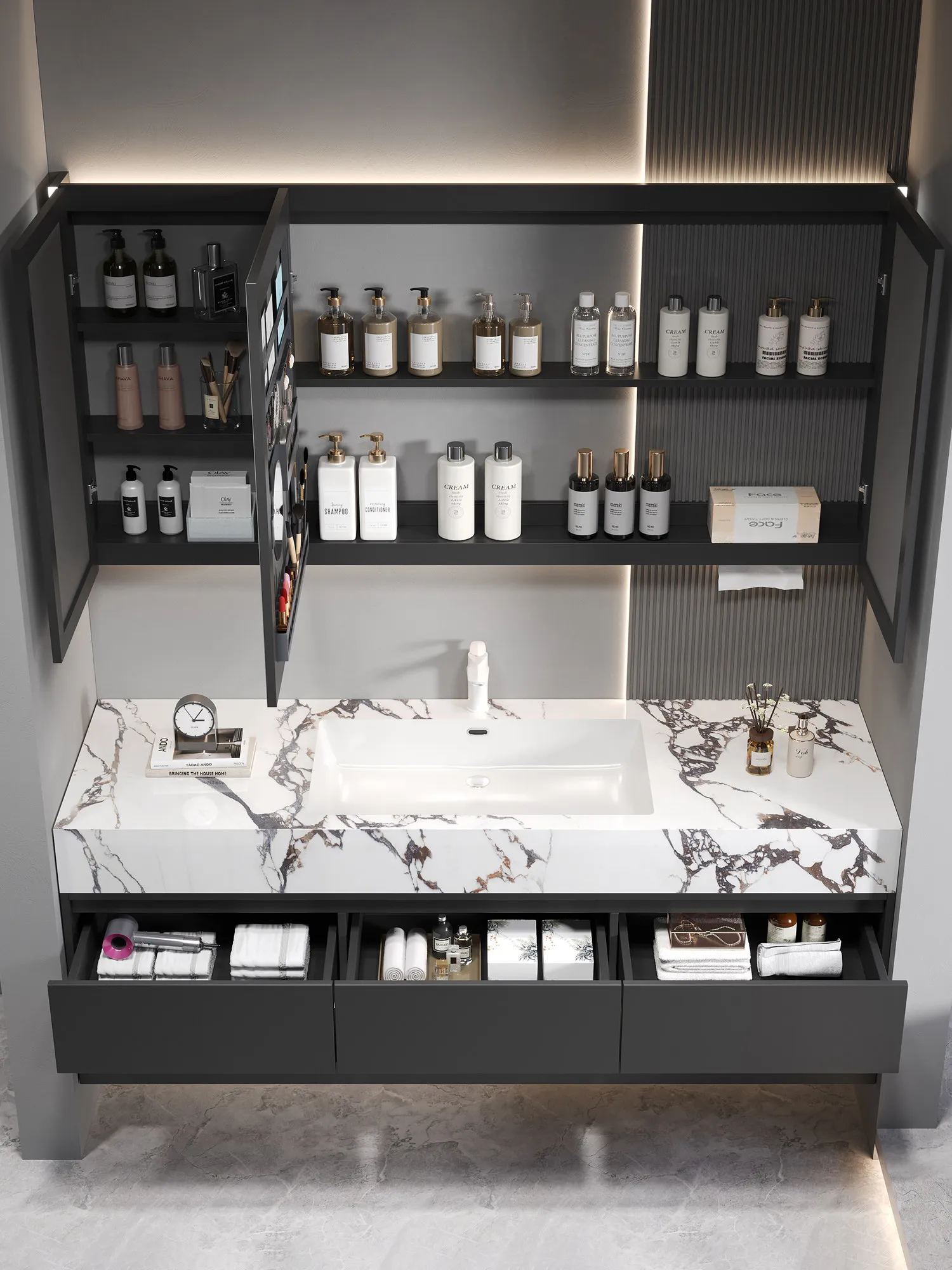 Haute Couture Hotel Wind Rock Slab, Ceramic Seamless Basin Bathroom Cabinet, Combination Toilet, Hand Wash Face Basin Cabinet