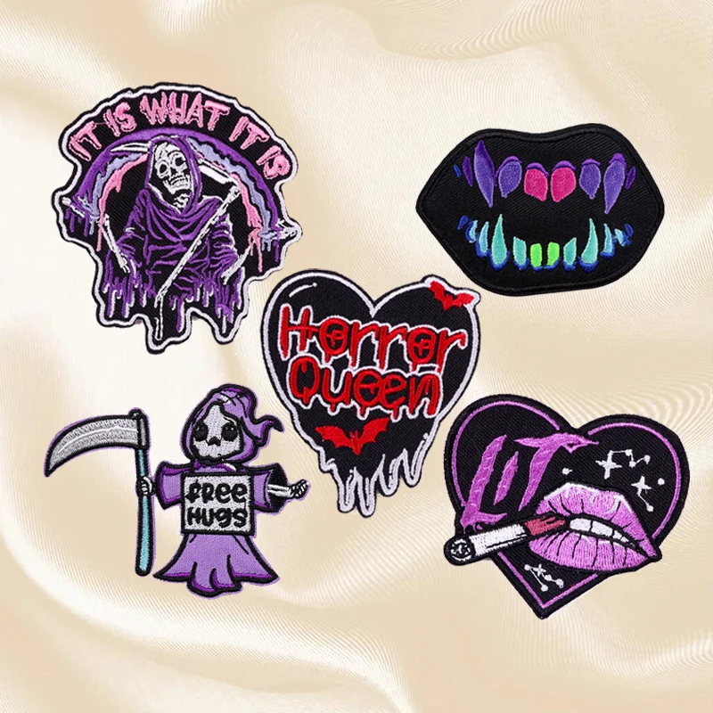 Borboleta ou copo Skull Patch Set, Patches de ferro para roupas, Patches termoadesivos em roupas, carta autocolante, punk, horror