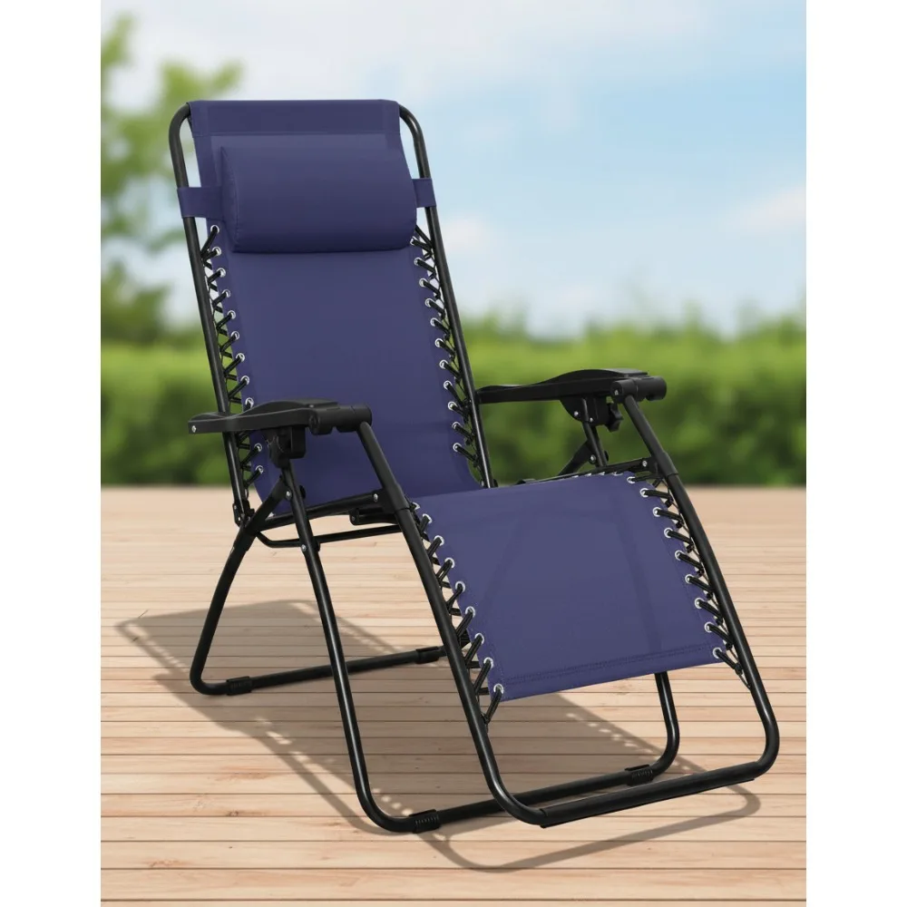 

Zero Gravity Lounge Chair with Pillow, Folding Reclining Adjustable Outdoor Patio Lawn Chair, 26" Blue