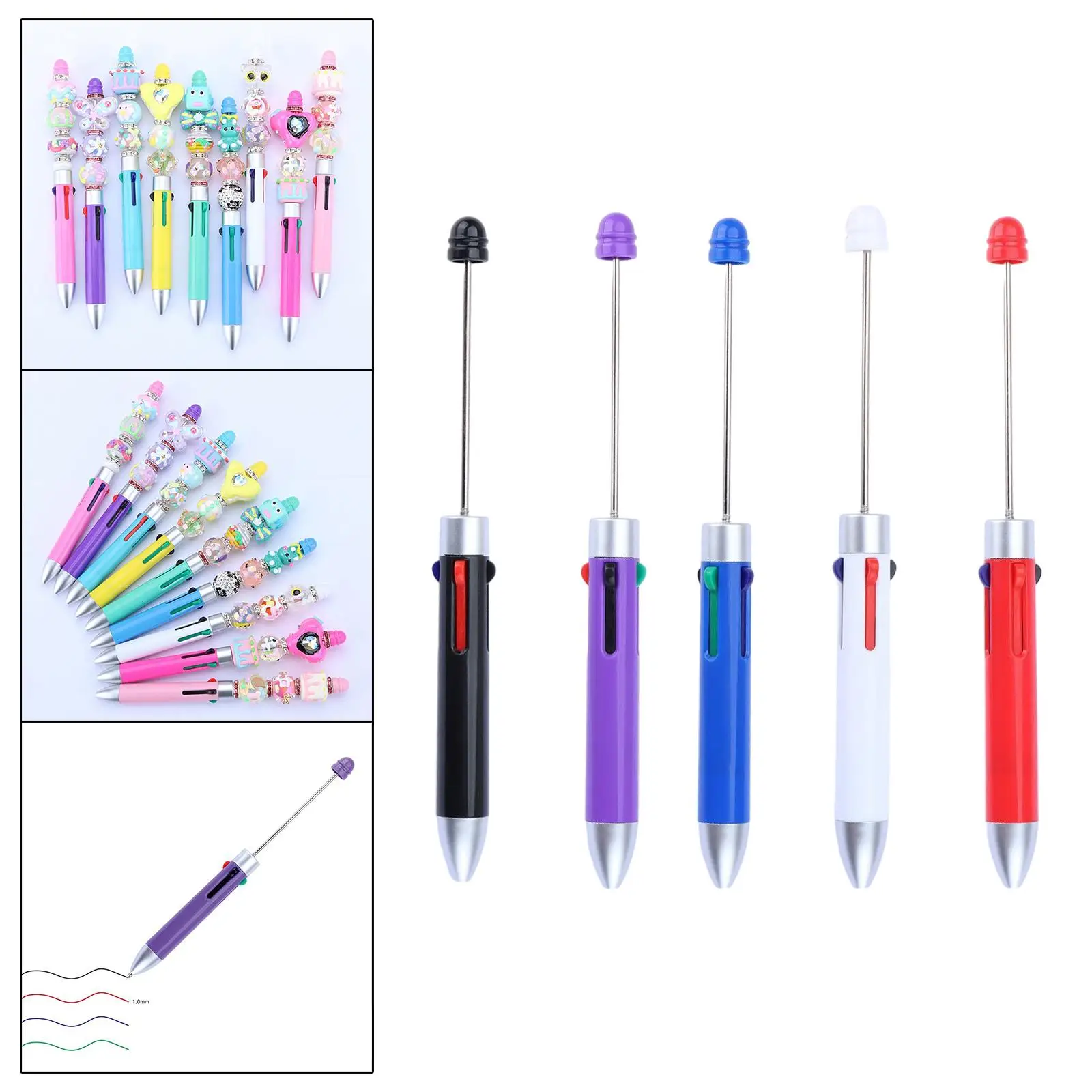 5 Pieces Beadable Pens Ball Pen Multipurpose Printable Art Drawing Rollerball Pen for Draw Classroom Journaling Exam Spare Gift