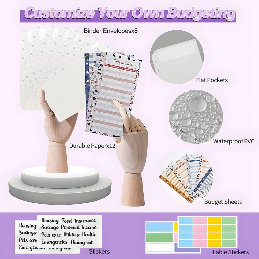 رابط الميزانية مع مظاريف نقدية لوضع الميزانية ، جيب موفر A6 ، أوراق ميزانية النفقات ، نظام مغلف النقدية E