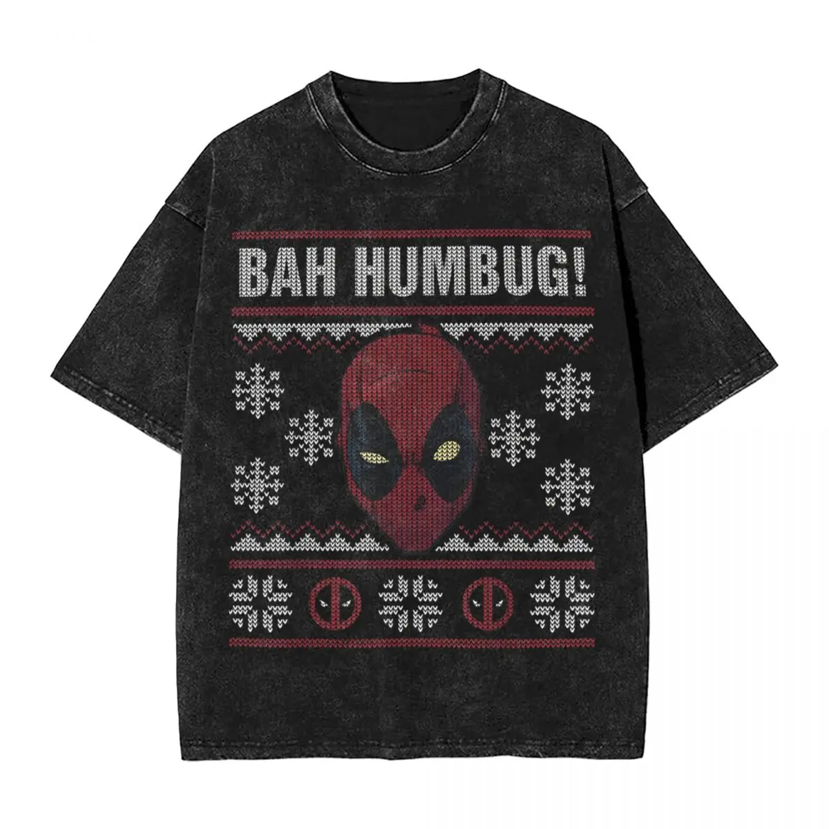 Marvel Deadpool Bah Humbug Holiday T-Shir T Shirts  Washed Short Sleeve T-Shirts Vintage Men Women Graphic Printed Tee Shirt