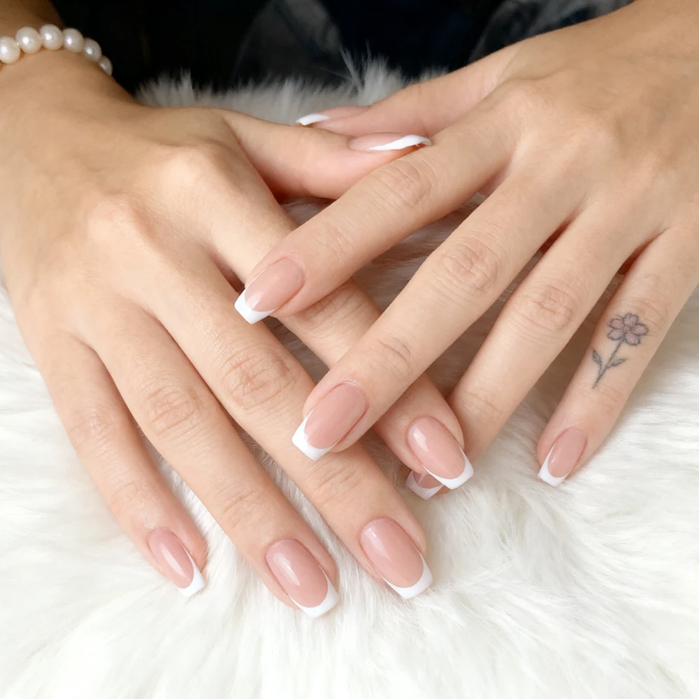 글루가 포함된 자연스러운 프레스온 인조 손톱 DIY 아크릴 가짜 손톱 여성용 짧은 발레리나 관 모양 매니큐어 도구