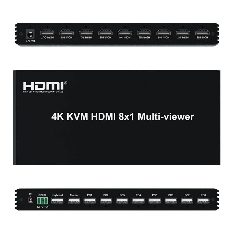 4K 30HZ 8-poorts HDMI 8x1 KVM-multiviewer via knop en IR-afstandsbediening Audio Video Switcher