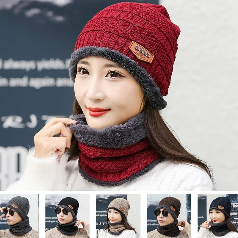 Winter Hat Knitted Soft New Coral Fleece Scarf Men and Women\'s Beanie Warm Balaclava Cap Outdoor Brand Ski Mask Hat Streetwear