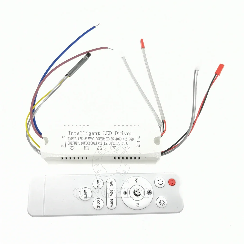 25-40Wx2+RGB Intelligenter LED-Treiber mit Infrarot-Fernbedienung DC140V 200mAx2 Dimmen und Farbwechsel für dreifarbige RGB-Lampe