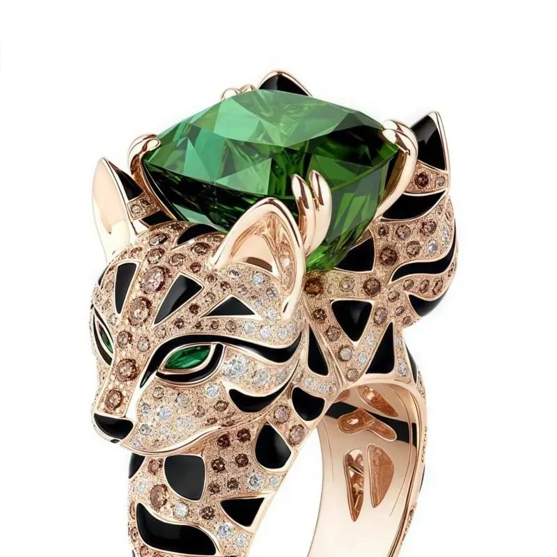 Winkin Winsin Luxury s 925 Sterling Silver Rings High Carbon Diamond Double Head Panther Leopard Cat Ring For Women Men Jewelry