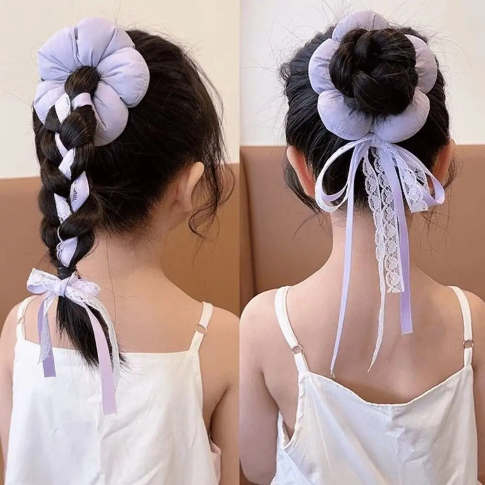 

New Cloth Flower Scrunchies Elastic Flower Design Ponytail Hair Loop Ribbon Braid Cotton Filled Flowers Hair Rope Women Girl