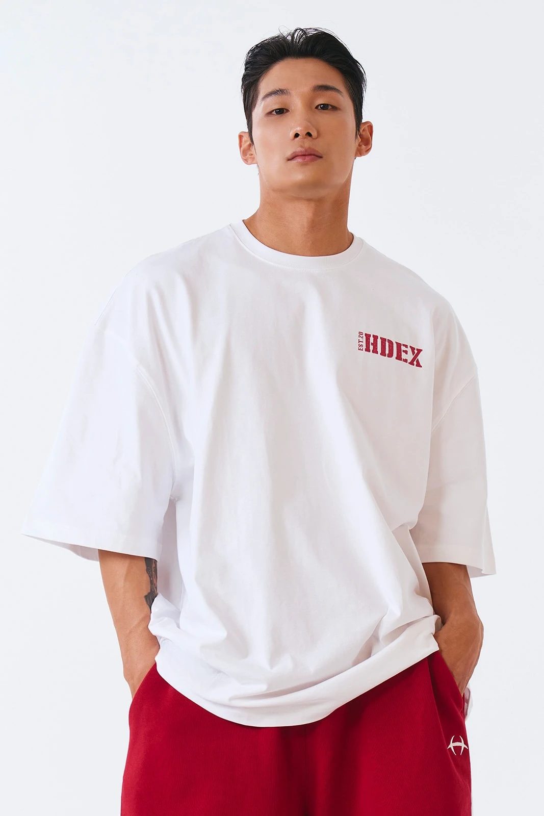 HDEX Luxusmarke T-Shirt Herren Streetwear Locker Sitzend Baumwolle für Männer, Frauen und Kinder Hochwertige Trendige GYM Kurzarm-Freizeitoberteile – Detail 4