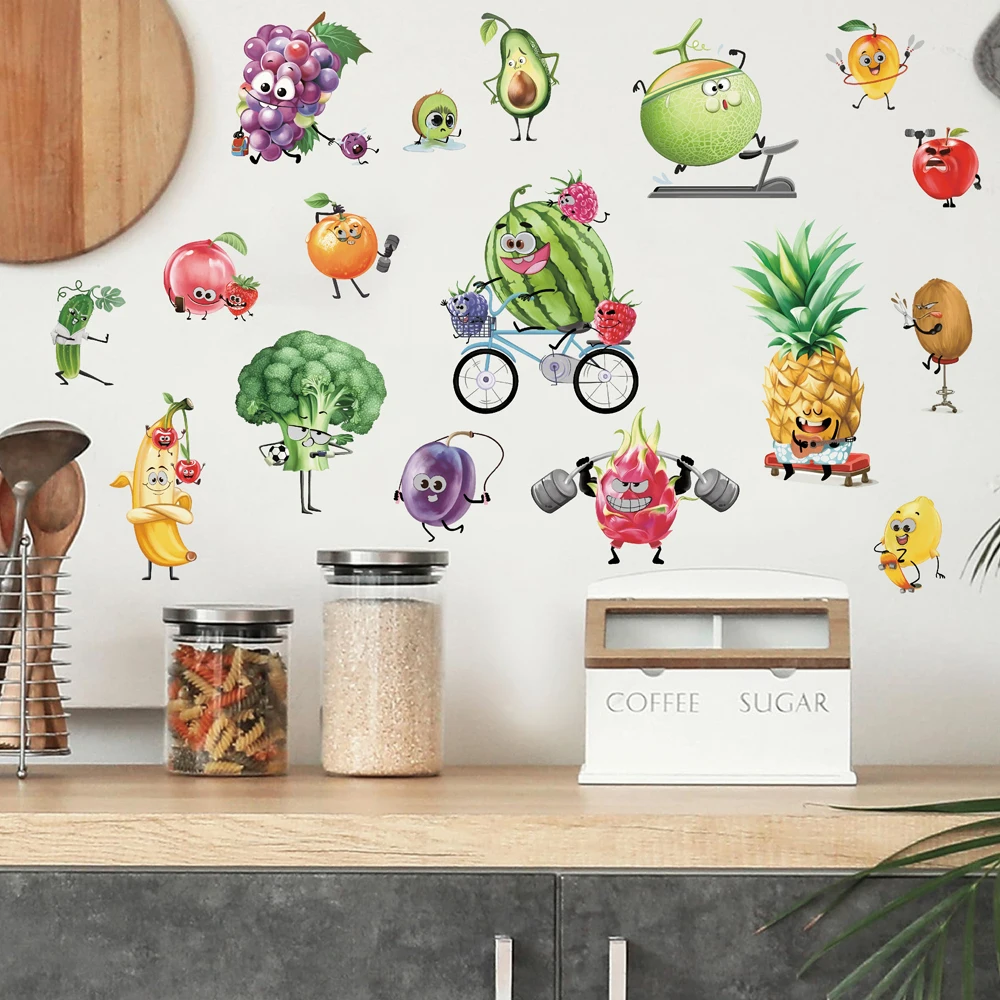 Cartoon Vegetable Wall Stickers Fruit and Veggie Wall Decals Waterproof for Kindergarten Playroom Kitchen Home Wall Decor